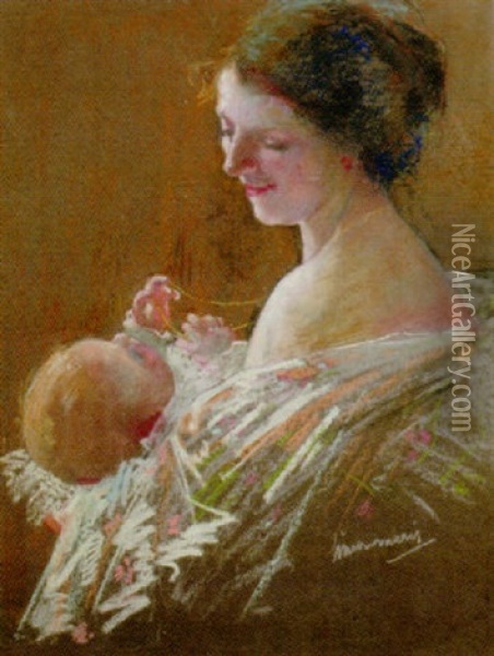 A Mother And Her Child Oil Painting - Simon Maris
