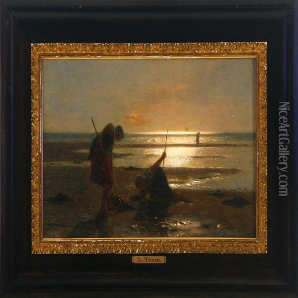 Fishing Girls On The Beach Oil Painting - Laurits Regner Tuxen