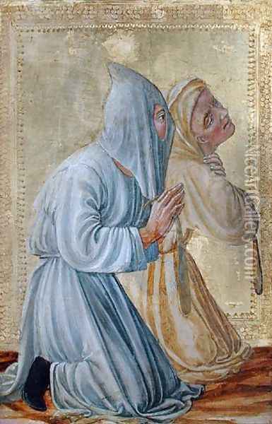 Two Kneeling Flagellants, c.1450 Oil Painting - Lorenzo Di Pietro Vecchietta