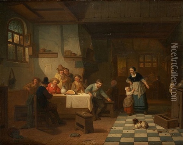 Le Chien Reprimande Devant Une Assistance Amusee Oil Painting - Adrien Ferdinand de Braekeleer
