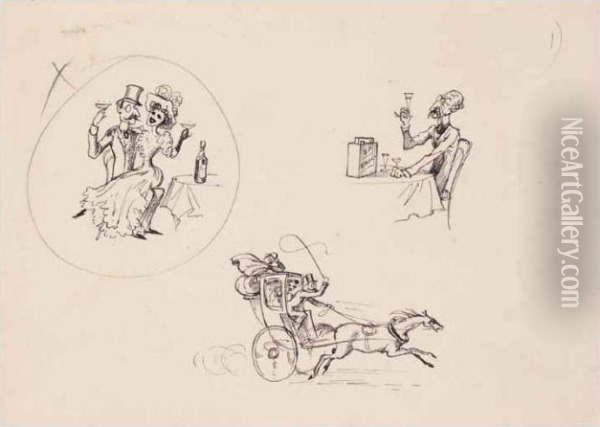 A Set Of Drawings For The 'bp Ethyl' Campaign Oil Painting - Rex John Whistler