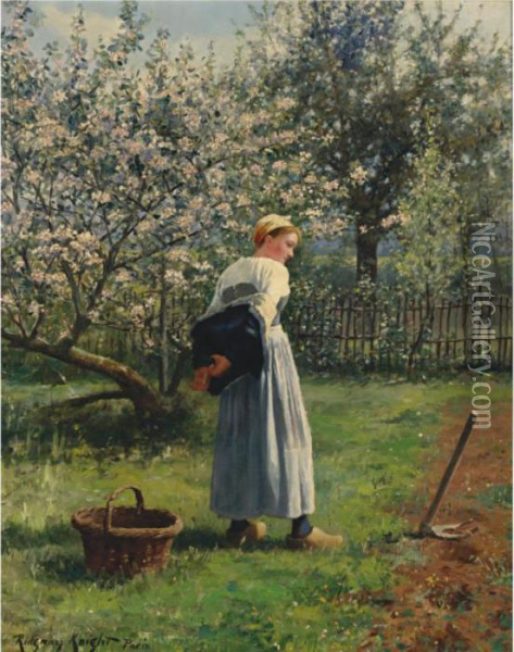 In The Orchard Oil Painting - Daniel Ridgway Knight