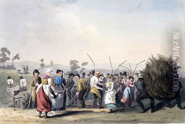 Rape Threshing, from 'The Costume of Yorkshire' engraved by Robert Havell (1769-1832) 1814 Oil Painting - George Walker