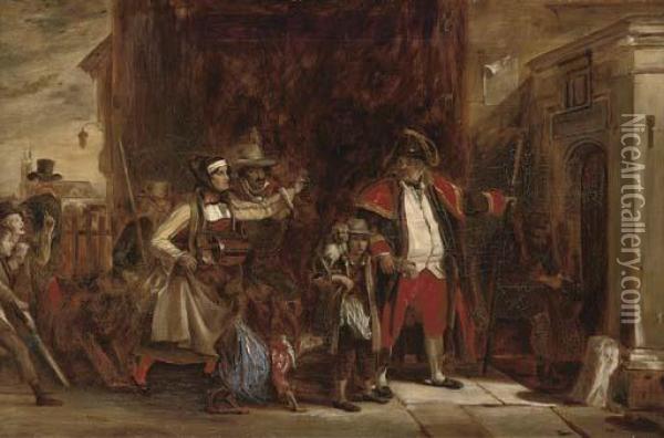 The Town Beadle Arresting A Group Of Players Oil Painting - Sir David Wilkie