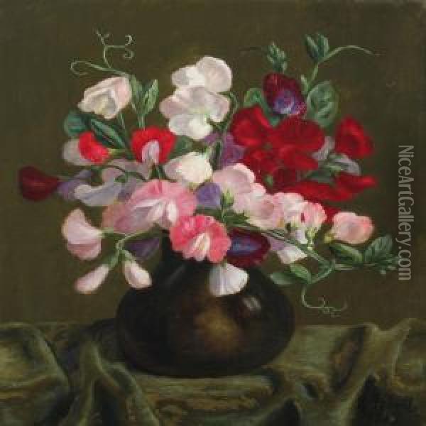Still Life With Lathyrus In A Vase Oil Painting - Emil C. Unlitz