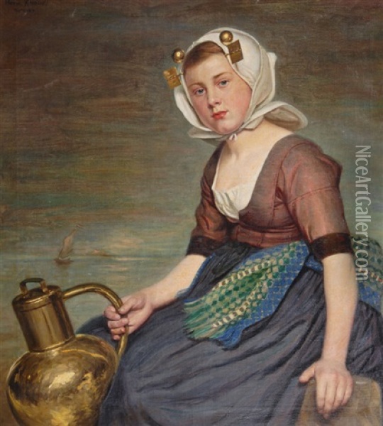 Young Woman In Zeeland Costume Oil Painting - Hermann Knopf