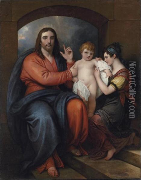 Christ The Saviour With A Mother And Child Oil Painting - Benjamin West