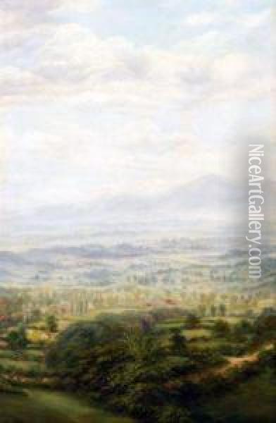 View From The Malvern Hills With Still Life Verso Oil Painting - George William Mote