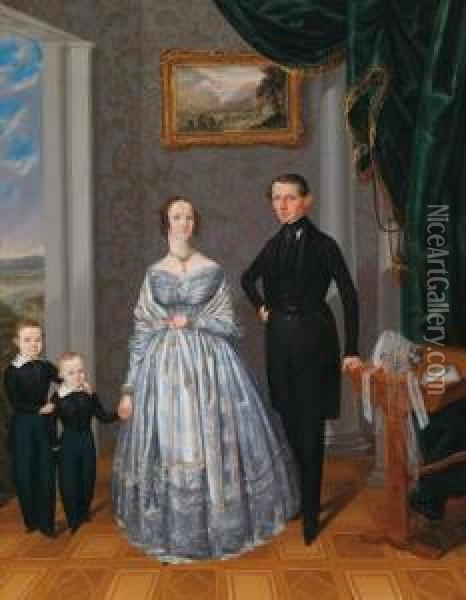 Portrait Of A Family Against The Backdrop Of A Landscape Painting Oil Painting - Alois Spulak