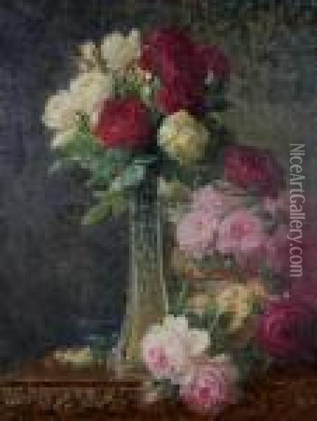 Le Bouquet De Roses Oil Painting - Pierre Eugene Montezin