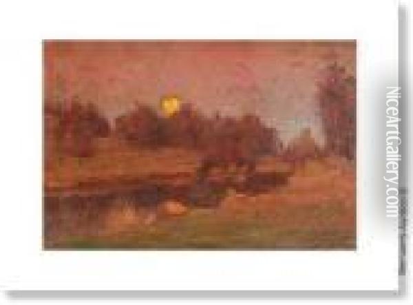 Landscape Atfull Moon Oil Painting - Frits Van Den Berghe