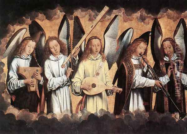 Angel Musicians (left panel) 1480s Oil Painting - Hans Memling