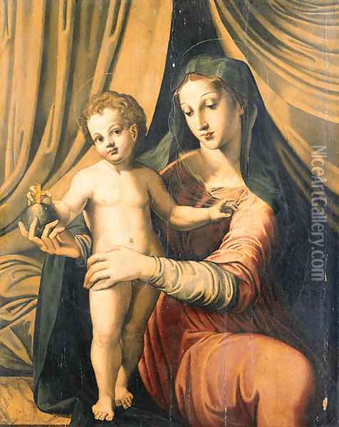 The Madonna and Child before a Curtain Oil Painting - Marco Pino