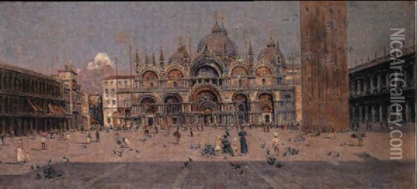 Plaza De San Marco, Venezia Oil Painting - Antonio Maria de Reyna Manescau