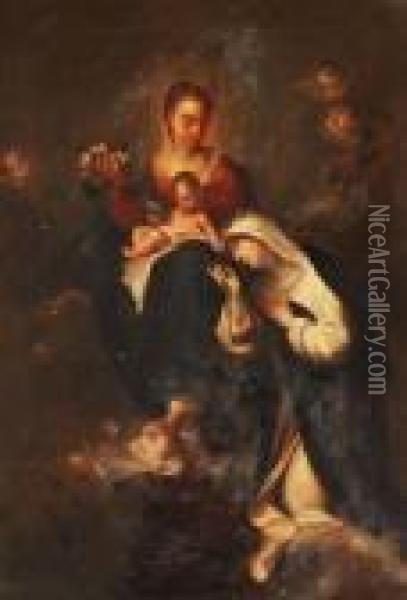 Madonnaand Child Wioth A Female Saint Oil Painting - Bartolome Esteban Murillo