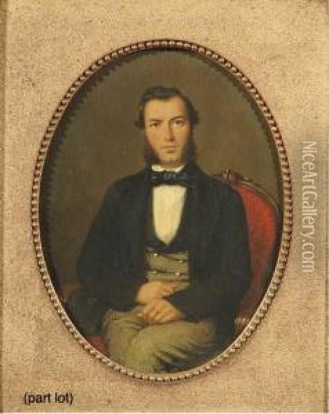 Portrait Of Caspar Leonard Van Gijen; And Portrait Of Mrs C.l. Van Gijen Oil Painting - Andries Scheerboom