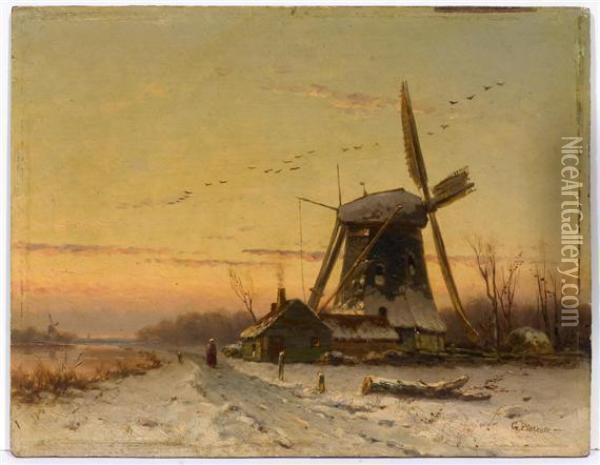 Landscape With Wind Mills Oil Painting - Pieterse Gijsbertus