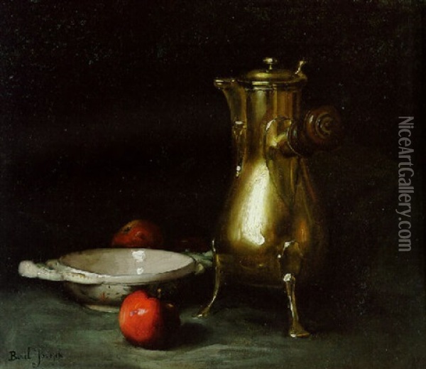 A Coffee Pot, A Bowl, And Apples Oil Painting - Joseph Bail