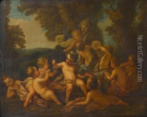 The Infant Bacchus In A Bacchanale Oil Painting - Charles Dom. Joseph Eisen