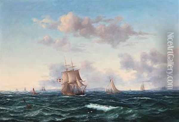 Seascape With Sailing Ships At Sea Oil Painting - Carl Emil Baagoe