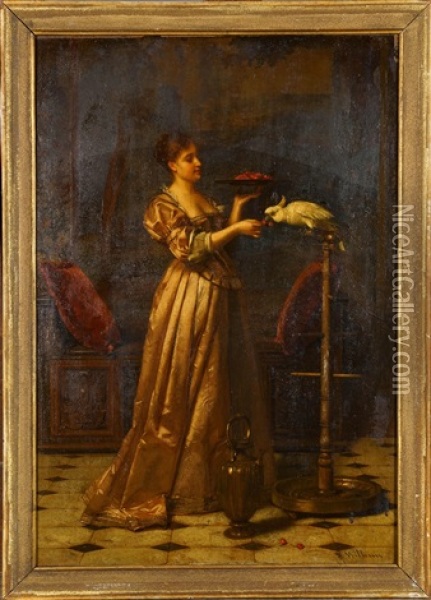 Elegante Au Perroquet Oil Painting - Florent Willems