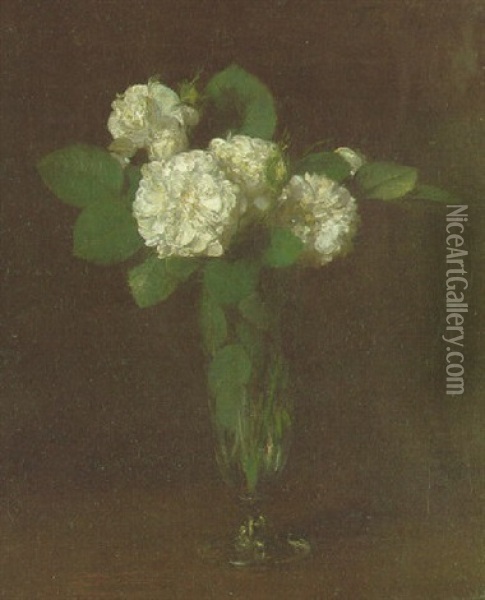 Roses Blanches Dans Une Flute A Champagne Oil Painting - Henri Fantin-Latour