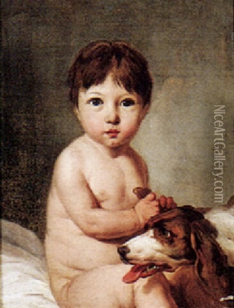 Portrait Of A Little Boy Playing Wiht His Dog Oil Painting - Louis Leopold Boilly