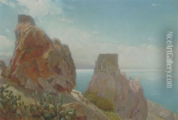 Udsigt Fra Scaletta Over Faro Di Messina Til Calabrien Oil Painting - Holger Henrik Herholdt Drachmann