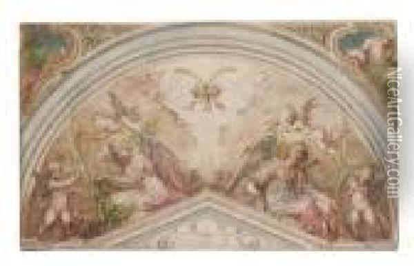 Fresco Design With Angels And Putti Oil Painting - Bernardino Barbatelli Poccetti