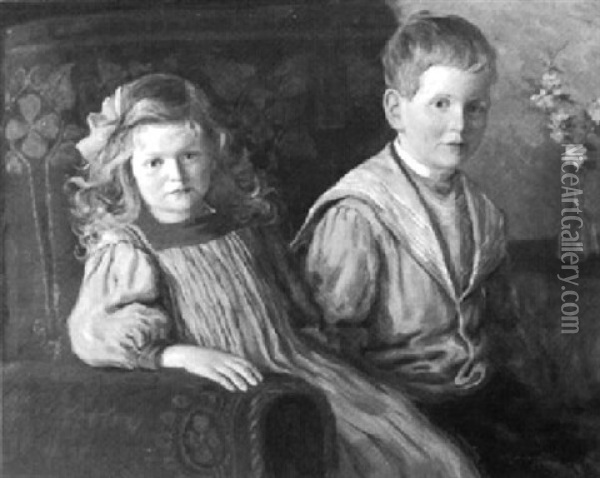 Geschwisterportrat Oil Painting - Gottfried Herzig