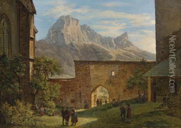 A Mountainous Village Landscape Oil Painting - Ferdinand Georg Waldmuller