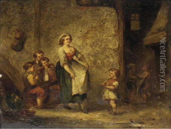 The Dance; In The Tavern Oil Painting - Martin Domicent