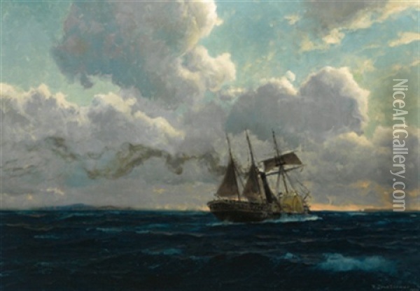 Das Dampfschiff Oil Painting - Michael Zeno Diemer