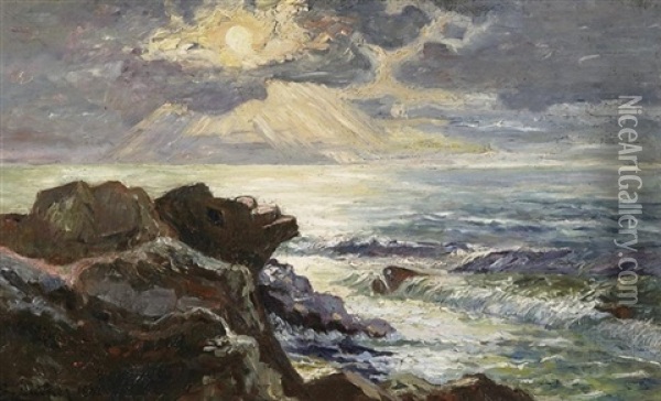 Felskuste Mit Meeresbrandung Oil Painting - Eugen Gustav Duecker