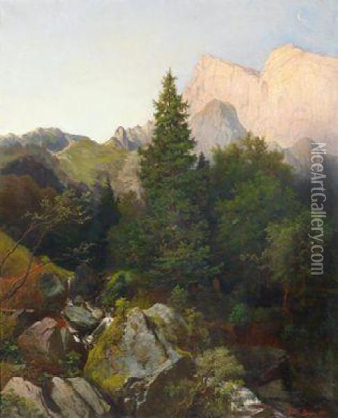 Aus Dem Unteren Rossitten-thale Am Untersberg Fruhmorgen Oil Painting - Julius Bayer