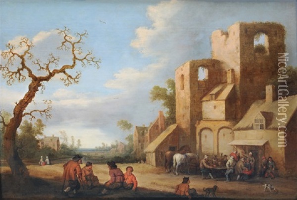 Merrymaking Outside An Inn Oil Painting - Joost Cornelisz. Droochsloot