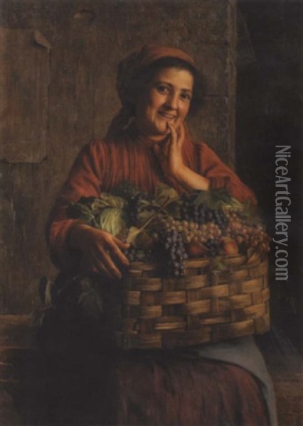 A Peasant Woman With A Basket Of Grapes And Other Fruit Oil Painting - Giovanni Sandrucci