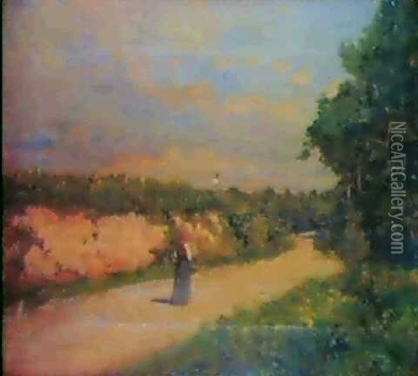 Aldeana En El Camino Oil Painting - Serafin Avendano