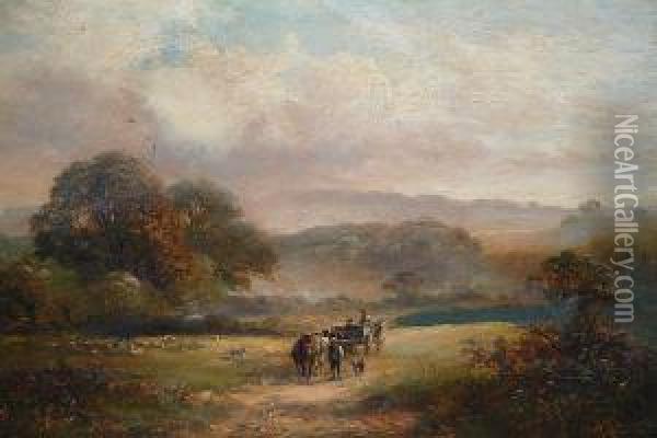 A Countryside Landscape With Figures Oil Painting - David Payne
