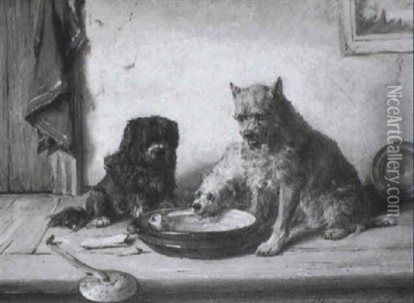 A Shared Meal Oil Painting - Charles van den Eycken