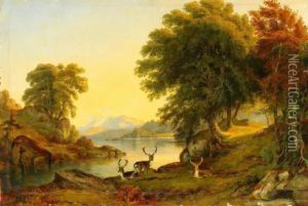 Landskap Med Hjortar Oil Painting - Jacob Thompson