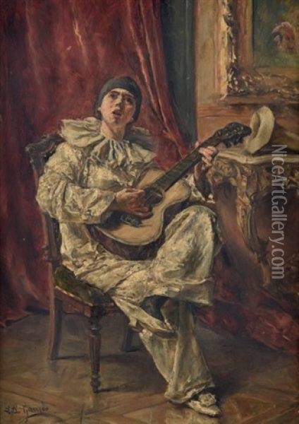 Clown Jouant De La Guitare Oil Painting - Eduardo Leon Garrido