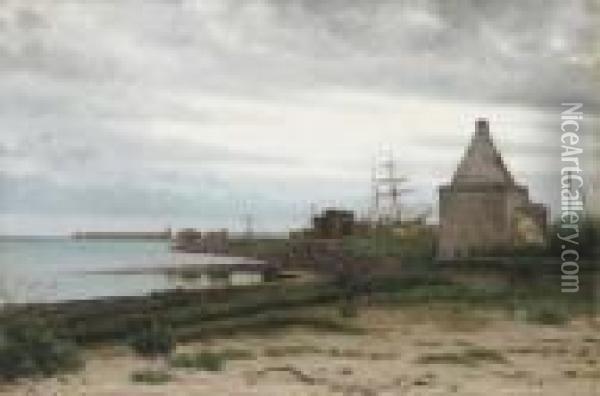 A Tranquil Port Oil Painting - Louis Isak Napoleon Jensen