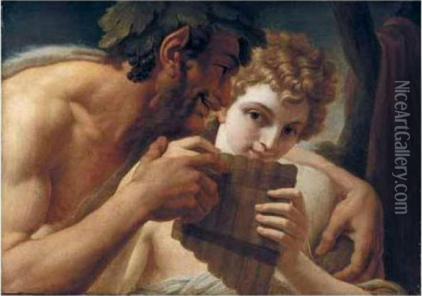 Pan And Apollo Oil Painting - Vincenzo Camuccini