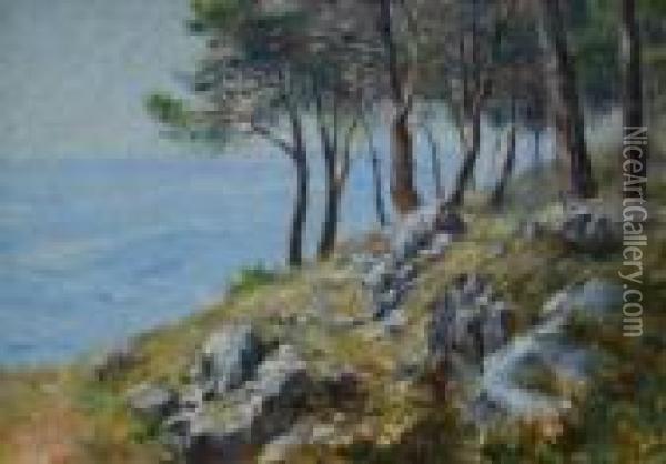 Coastal Landscape, From A Rocky Hillside Oil Painting - Henri Lebasque