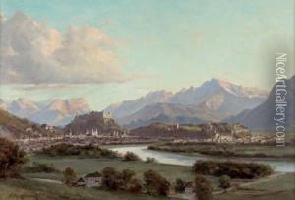 Blick Von Maria Plain Auf Salzburg Und Tennengebirge Oil Painting - Franz Kulstrunk