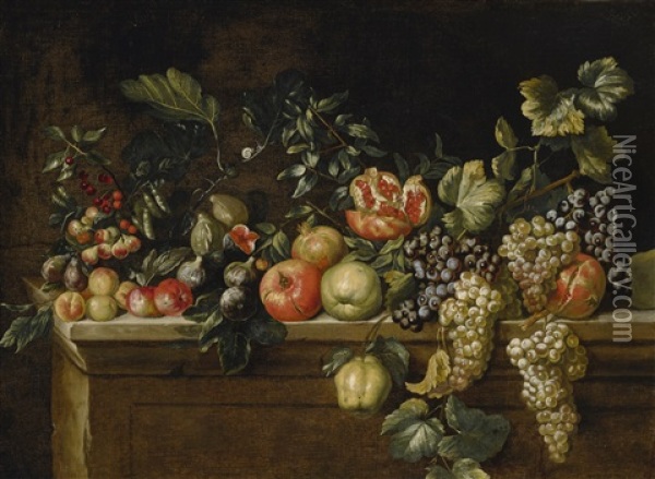 Fruit On A Stone Ledge Oil Painting - Agostino Verrocchi