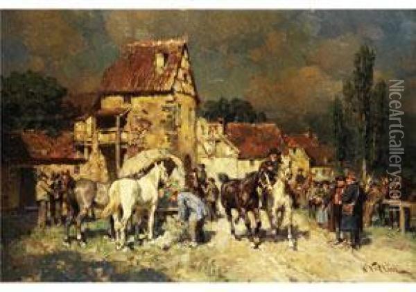 Pferdemarkt Am Altstadtrand Oil Painting - Wilhelm Velten