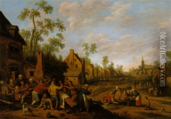 Blick In Ein Hollandisches Dorf Mit Den Sieben Werken Der Barmherzigkeit Oil Painting - Joost Cornelisz. Droochsloot