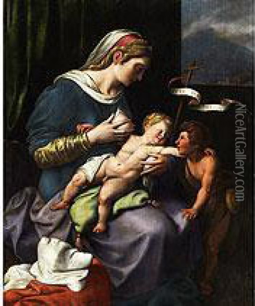 Madonna Lactans Mit Dem Heiligen Johannes Dem Taufer Oil Painting - Francesco Cozza